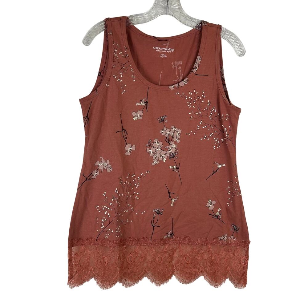 Soft Surroundings Terracotta Floral Lace Tank Top